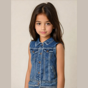 Cat & Jack Girl's Size L (10/12) Medium Wash Button Up Denim Stretch Vest